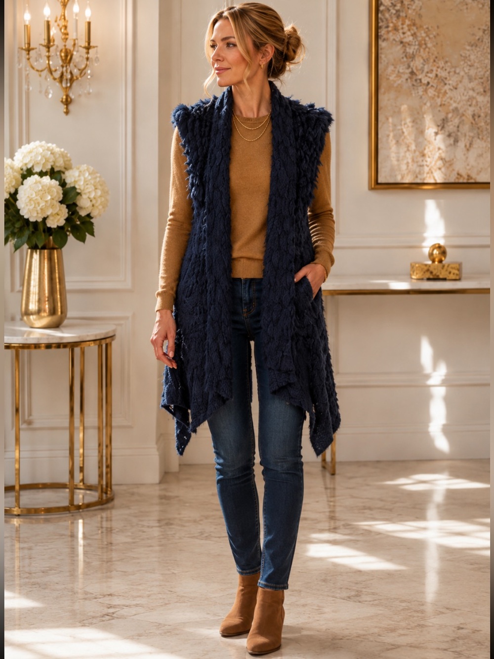 Gorgeous Dolce Cabo Midnight Blue Faux Fur Vest❤️L